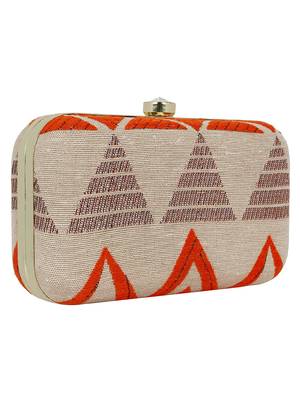 Hyperbole Fabric jacquard Textured Clutch Beige & Orange 2