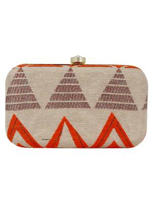 Hyperbole Fabric jacquard Textured Clutch Beige & Orange 3