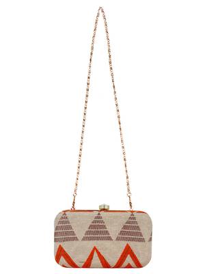 Hyperbole Fabric jacquard Textured Clutch Beige & Orange 4