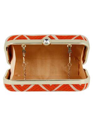 Hyperbole Fabric jacquard Textured Clutch Beige & Orange 5