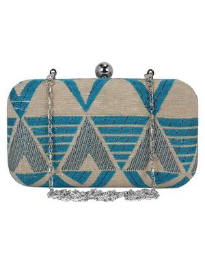 Hyperbole Fabric jacquard Textured Clutch Beige & Blue 1