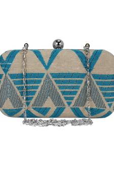 Hyperbole Fabric jacquard Textured Clutch Beige & Blue