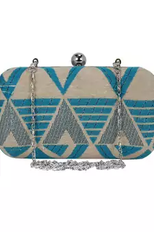 Hyperbole Fabric jacquard Textured Clutch Beige & Blue