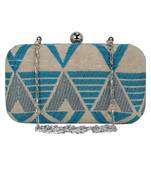 Hyperbole Fabric jacquard Textured Clutch Beige & Blue