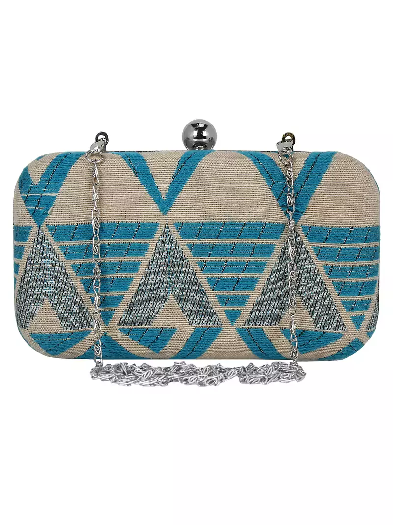 Hyperbole Fabric jacquard Textured Clutch Beige & Blue