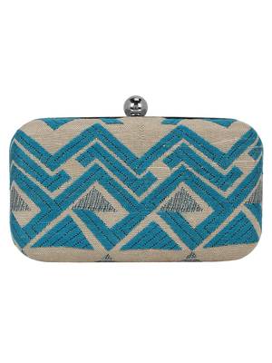 Hyperbole Fabric jacquard Textured Clutch Beige & Blue 3
