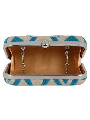 Hyperbole Fabric jacquard Textured Clutch Beige & Blue 5