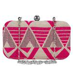 Hyperbole Fabric jacquard Textured Clutch Beige & Neon Pink
