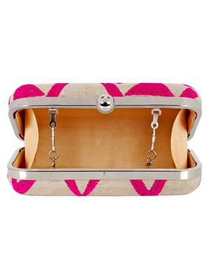 Hyperbole Fabric jacquard Textured Clutch Beige & Neon Pink 5