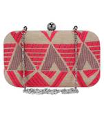 Hyperbole Fabric jacquard Textured Clutch Beige & Neon Pink