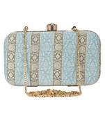 Tulle Raw Silk Fabric Printed Clutch Blue & Gold