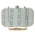 Tulle Raw Silk Fabric Printed Clutch Blue & Gold