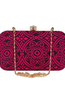 Loom Cotton Fabric Printed Clutch Black & Pink