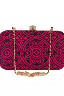 Loom Cotton Fabric Printed Clutch Black & Pink
