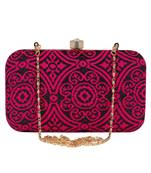 Loom Cotton Fabric Printed Clutch Black & Pink