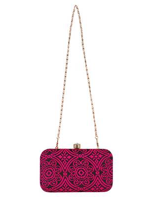 Loom Cotton Fabric Printed Clutch Black & Pink 4