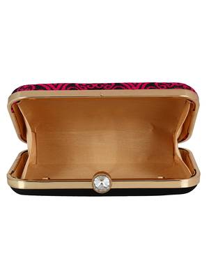 Loom Cotton Fabric Printed Clutch Black & Pink 5