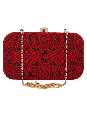 Loom Cotton Fabric Printed Clutch Black & Red 1