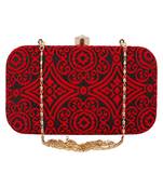 Loom Cotton Fabric Printed Clutch Black & Red