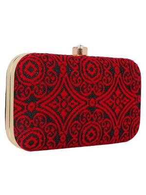 Loom Cotton Fabric Printed Clutch Black & Red 2