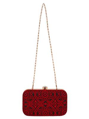 Loom Cotton Fabric Printed Clutch Black & Red 4