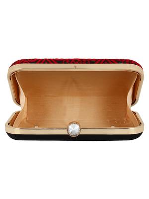 Loom Cotton Fabric Printed Clutch Black & Red 5