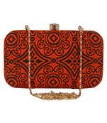 Loom Cotton Fabric Printed Clutch Black & Orange