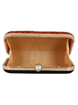 Loom Cotton Fabric Printed Clutch Black & Orange 5