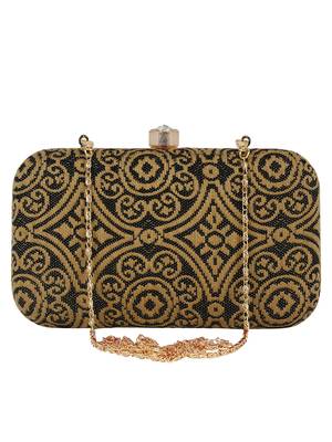 Loom Cotton Fabric Printed Clutch Black & Beige 1