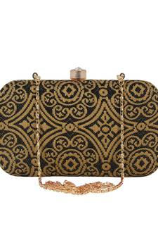 Loom Cotton Fabric Printed Clutch Black & Beige