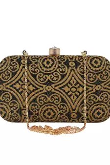 Loom Cotton Fabric Printed Clutch Black & Beige