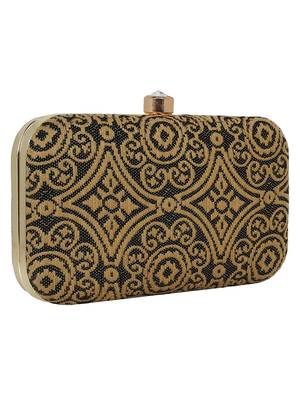 Loom Cotton Fabric Printed Clutch Black & Beige 2