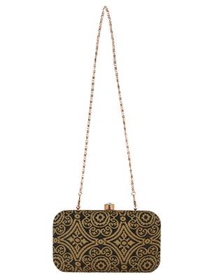 Loom Cotton Fabric Printed Clutch Black & Beige 4
