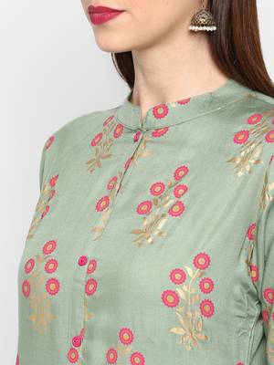 Light-green printed rayon ethnic-kurtis 5