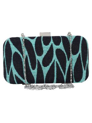 Loom Cotton Jacquard Textured Clutch Blue & Black 1