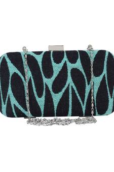 Loom Cotton Jacquard Textured Clutch Blue & Black