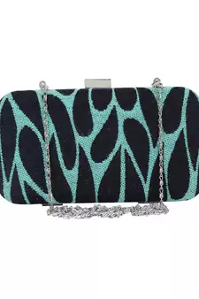Loom Cotton Jacquard Textured Clutch Blue & Black