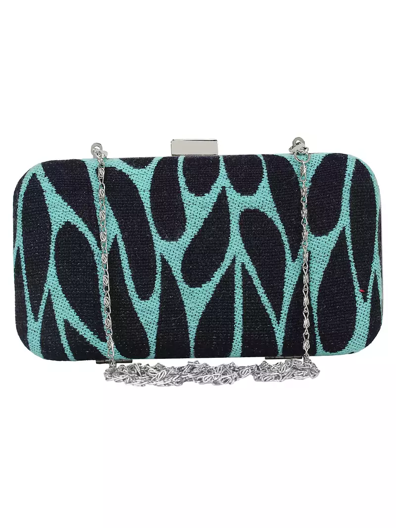 Loom Cotton Jacquard Textured Clutch Blue & Black
