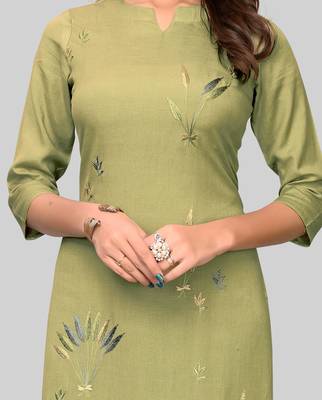 Light-green embroidered rayon ethnic-kurtis 3