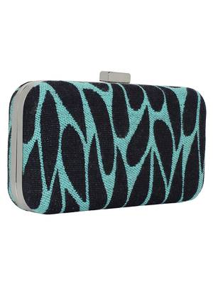 Loom Cotton Jacquard Textured Clutch Blue & Black 2