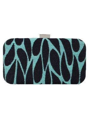 Loom Cotton Jacquard Textured Clutch Blue & Black 3