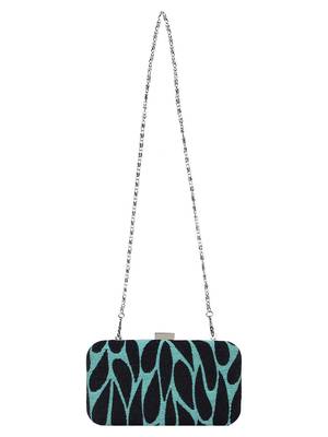 Loom Cotton Jacquard Textured Clutch Blue & Black 4