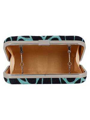 Loom Cotton Jacquard Textured Clutch Blue & Black 5