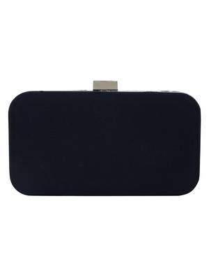 Hyperbole Cotton Fabric Textured Clutch Navy Blue & Silver 3