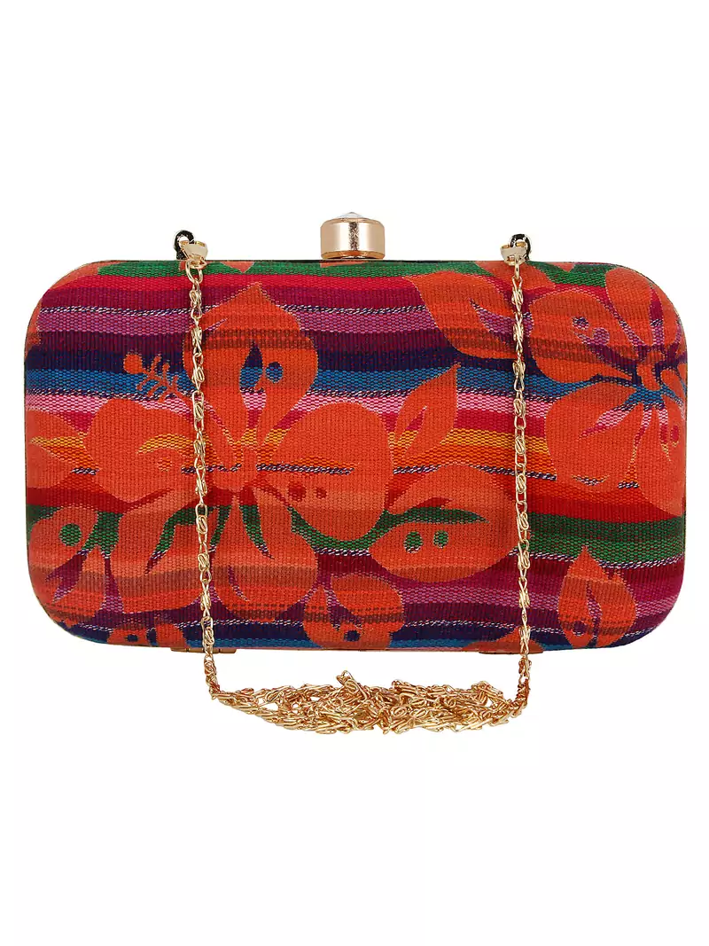Loom Cotton Fabric Printed Clutch Multicolour
