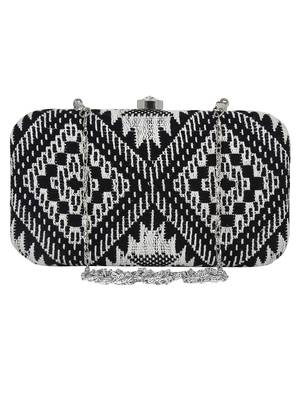 Hyperbole Cotton Textured Clutch Black & White 1