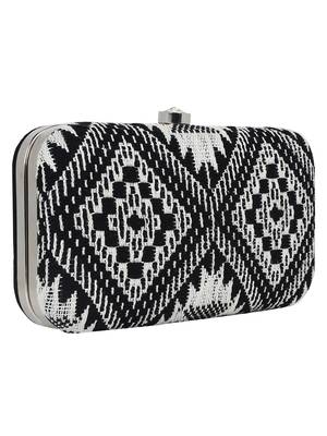 Hyperbole Cotton Textured Clutch Black & White 2