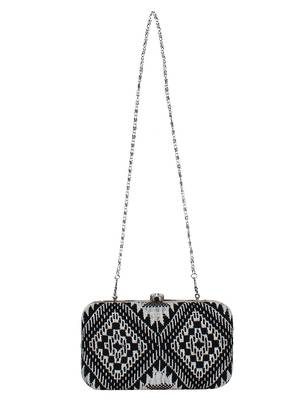 Hyperbole Cotton Textured Clutch Black & White 4