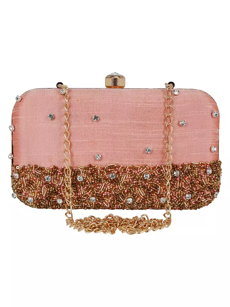 Adorn Faux Silk Embellished Peach Gold