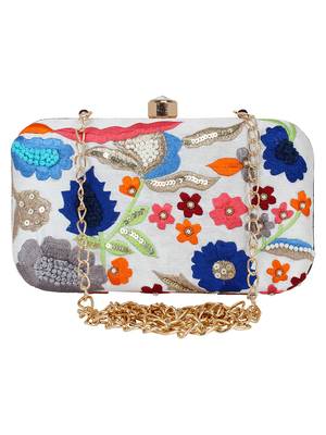 Adorn Faux Silk Embellished White & Multicolour 1